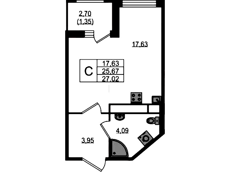 Квартира студия 27.02 м², 4/12 эт., ЖК «UP! Квартал Воронцовский»